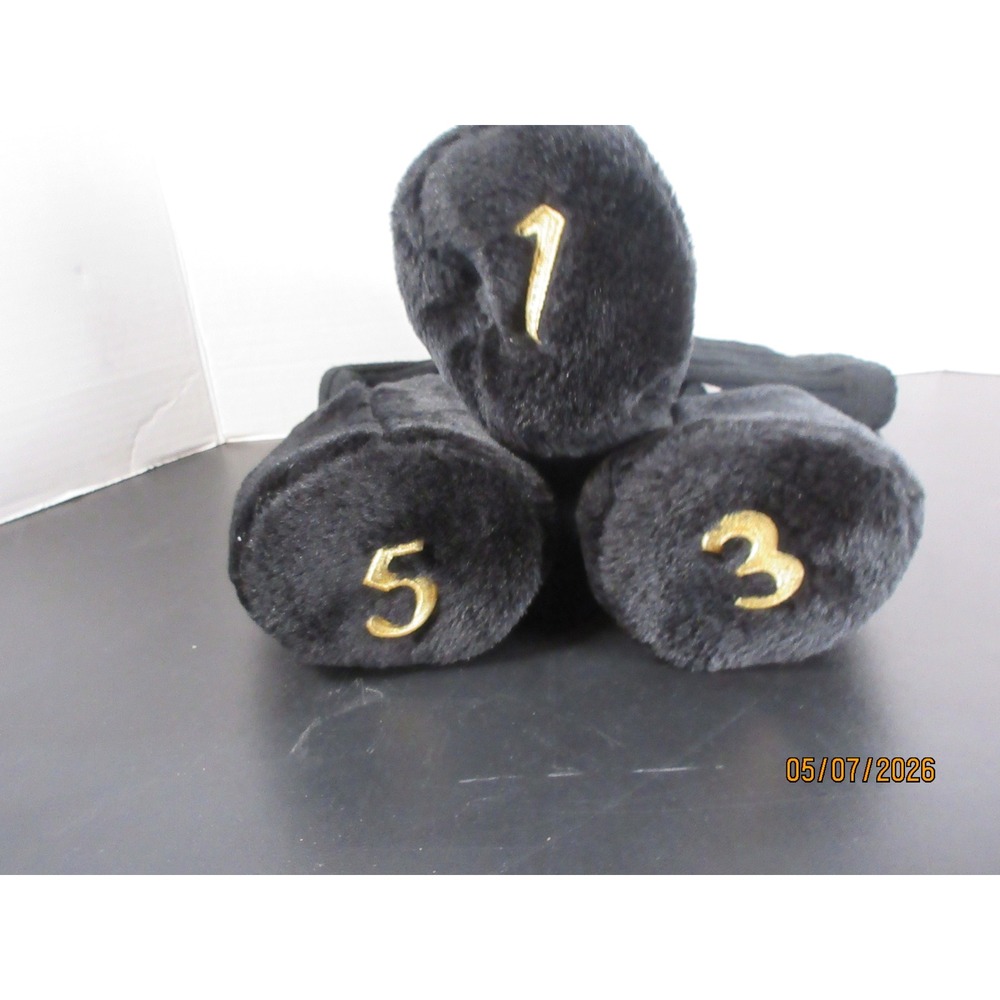 Vintage Black Faux Fur Golf Club Headcovers Set 1 3 5 Woods Long Neck Knit Sock